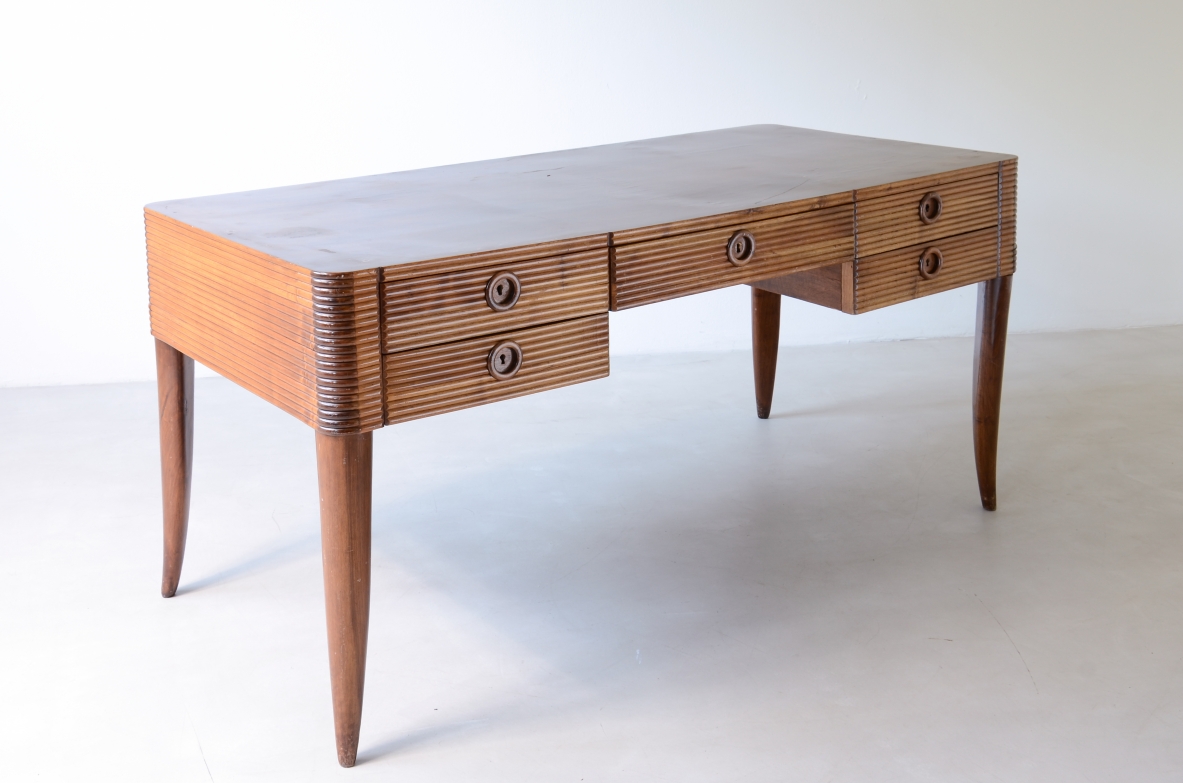Elegant Paolo Buffa wooden desk with five drawers 1940's