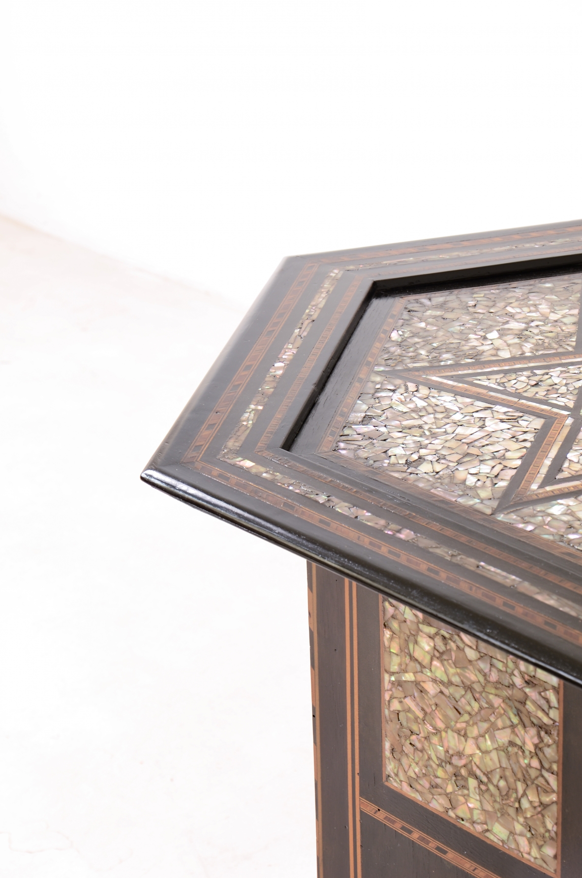 Colonial coffee table in ebonized wood and mother-of-pearl.  Italian manufacture, circa 1930.