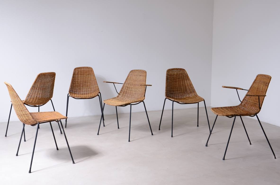 Franco Legler  Raro set di 2 poltroncine e 4 sedie modello 