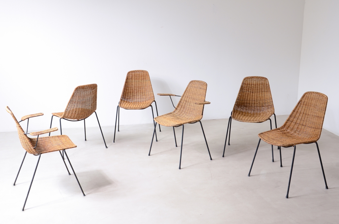 Franco Legler  Raro set di 2 poltroncine e 4 sedie modello 