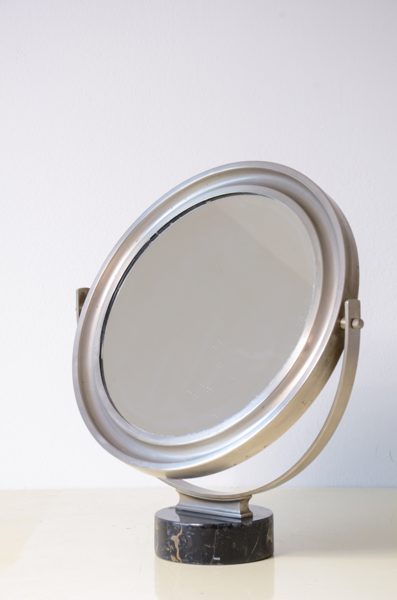 Sergio Mazza  Tilting steel table mirror Made by Artemide, circa 1960.