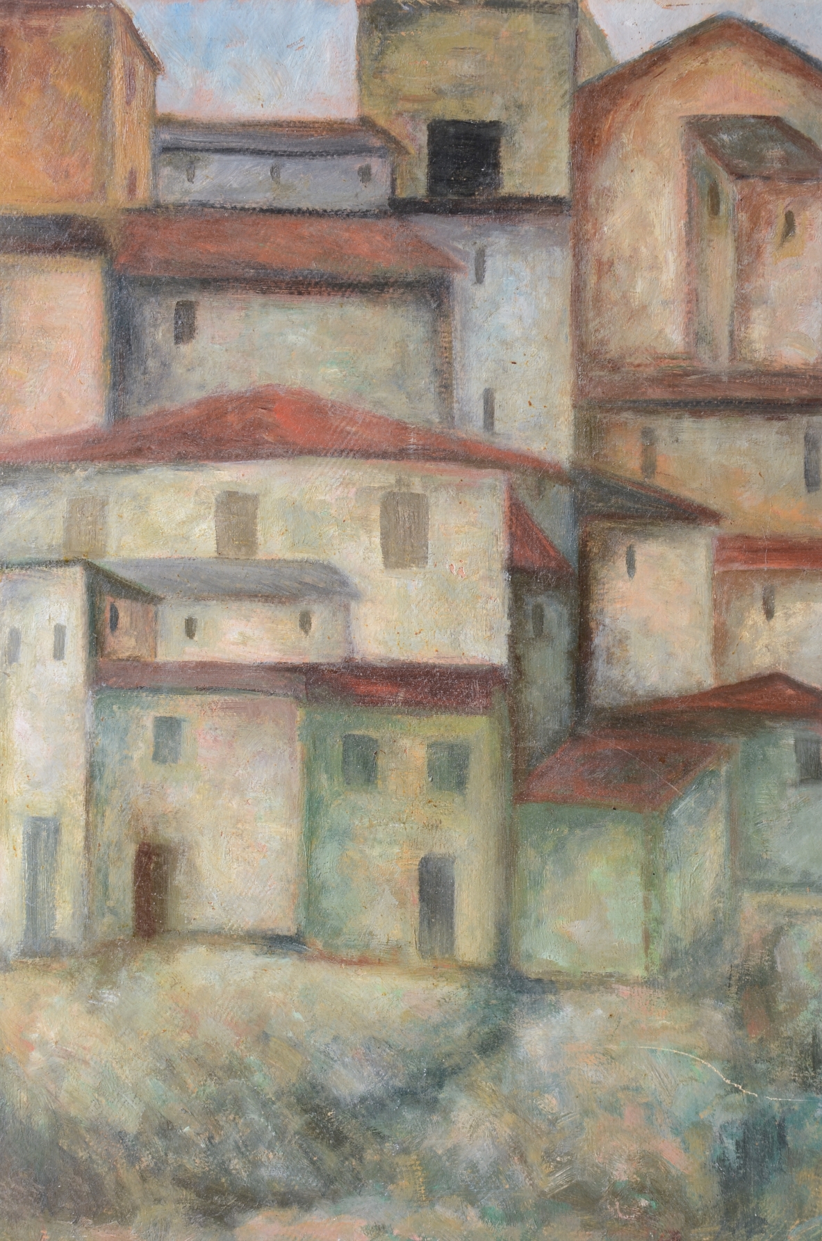 Paesaggio metafisico.  Olio su cartoncino, 1900-1920ca.