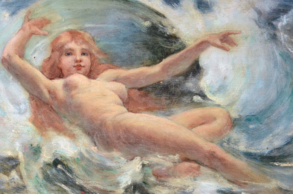 Adolphe Lalyre Nudo di giovane Sirena, olio su tavola, 1900ca.