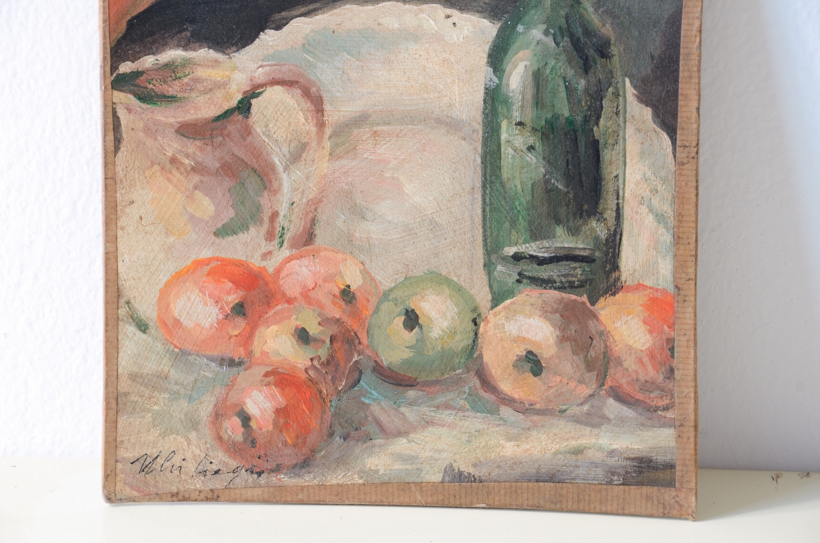 Piccola natura morta firmata Uli Biagini  Olio su carta e cartoncino, 1920ca.