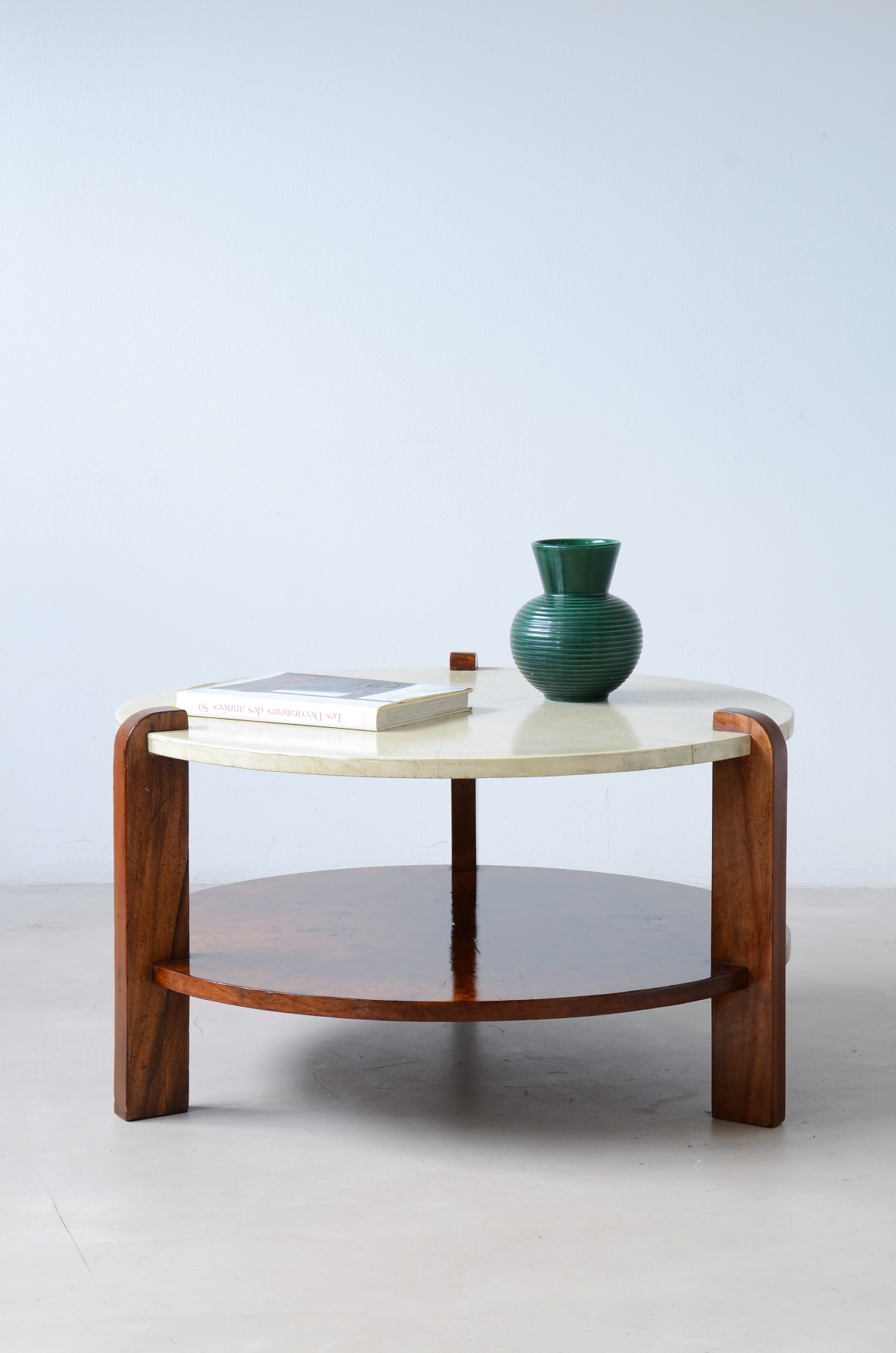 Very elegant Art Deco coffee table with a sunburst parchment top 1930