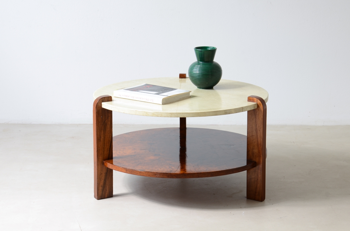 Very elegant Art Deco coffee table with a sunburst parchment top 1930
