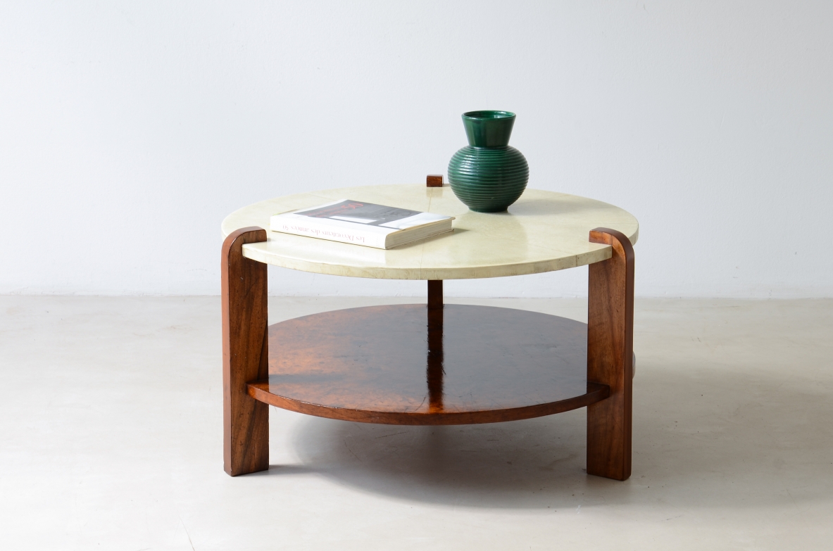 Very elegant Art Deco coffee table with a sunburst parchment top 1930