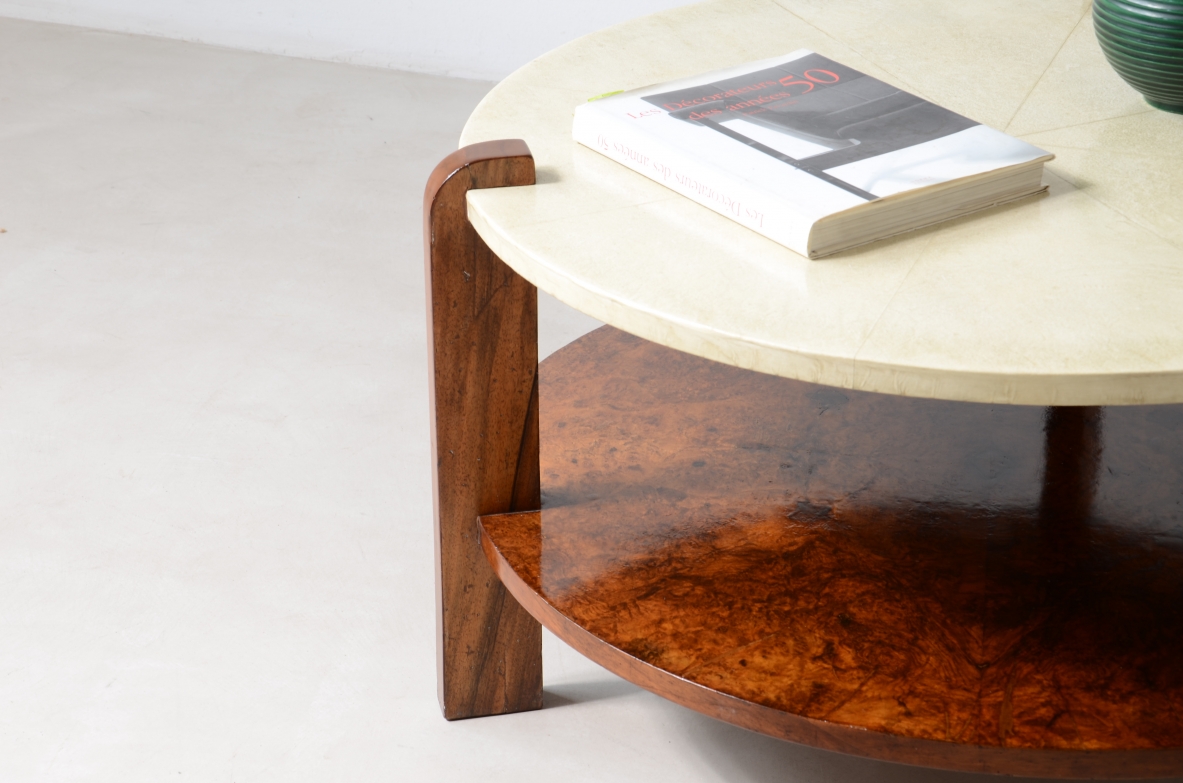 Very elegant Art Deco coffee table with a sunburst parchment top 1930
