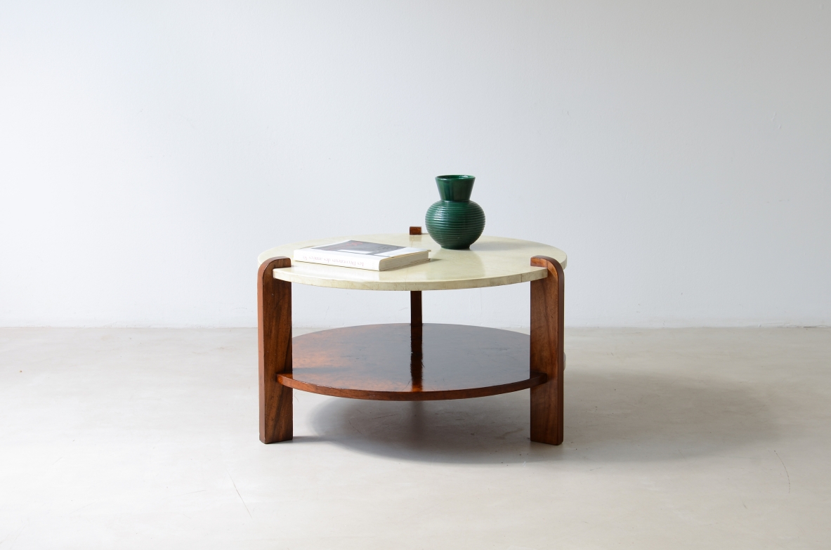 Very elegant Art Deco coffee table with a sunburst parchment top 1930