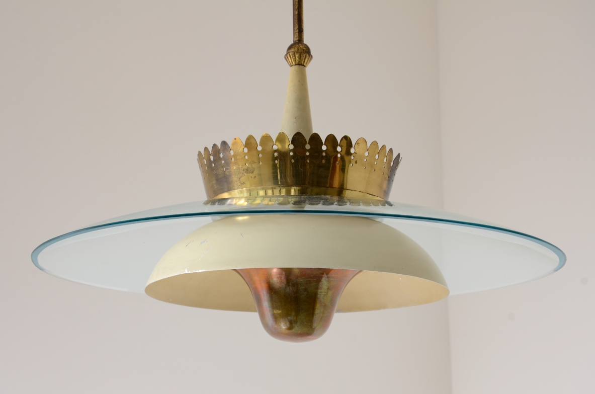 Splendido lampadario anni 40 con grande campana in vetro