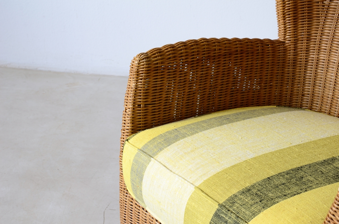 Two large woven rattan armchairs, Italian manufacture