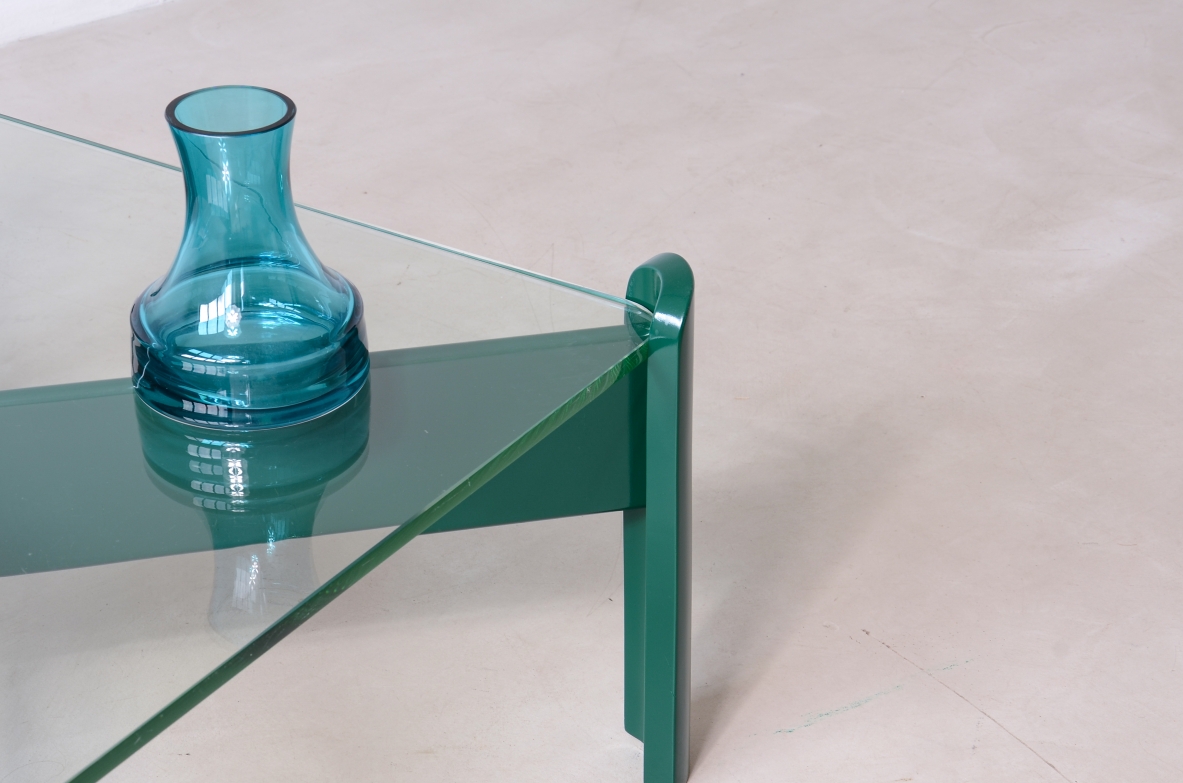 Luigi Caccia Dominioni, Two low living room tables in lacquered wood, Azucena Manufactory, 1960. with thick glass