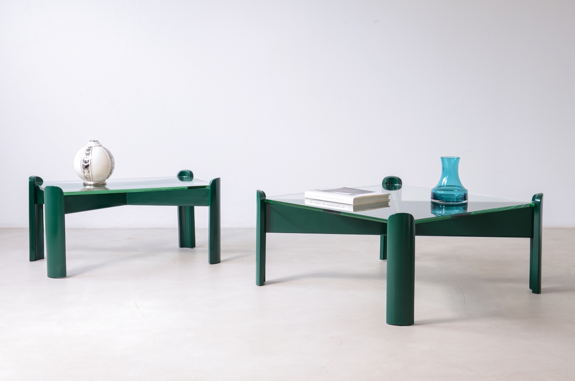 Luigi Caccia Dominioni, Two low living room, Azucena Manufactory, 1960. with thick glass