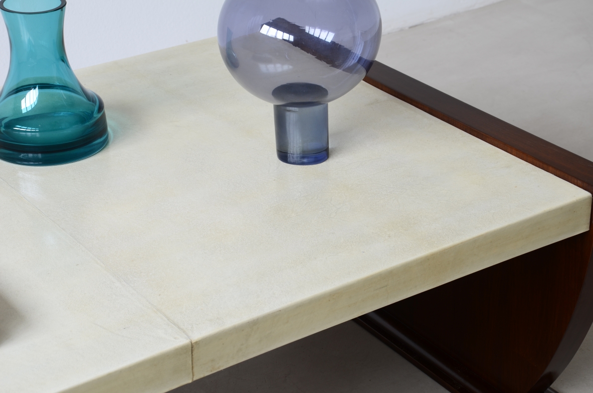 Elegant coffee table with parchment-covered