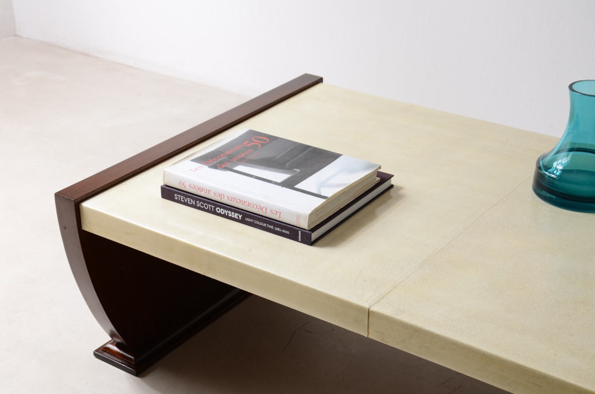 Elegant coffee table with parchment-covered