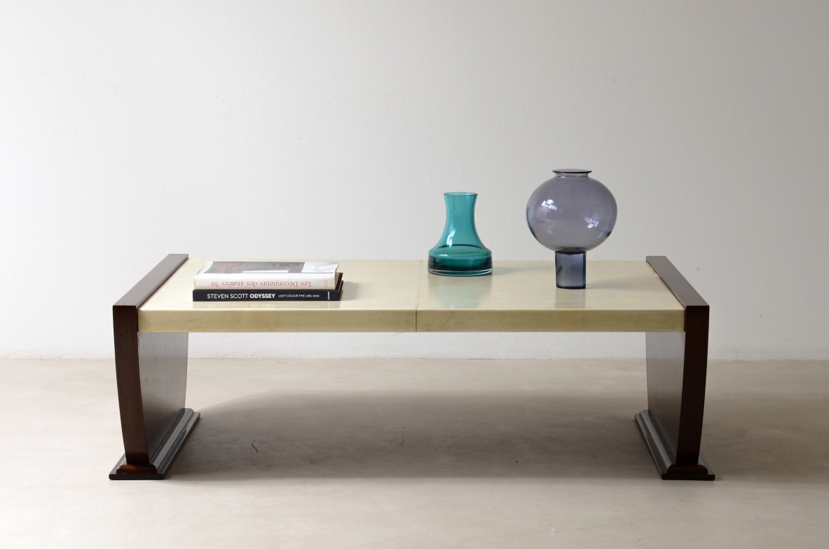 Elegant coffee table with parchment-covered