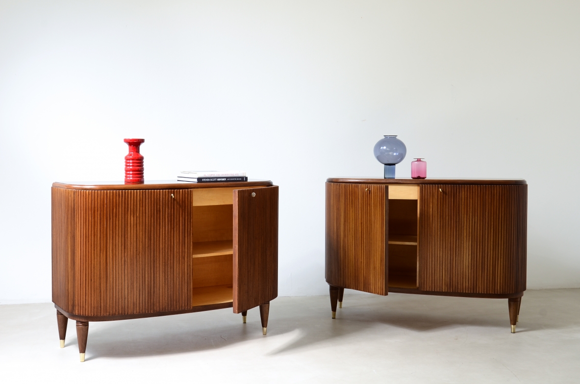 Two elegant twin cabinets in blond wood Borsani 1940
