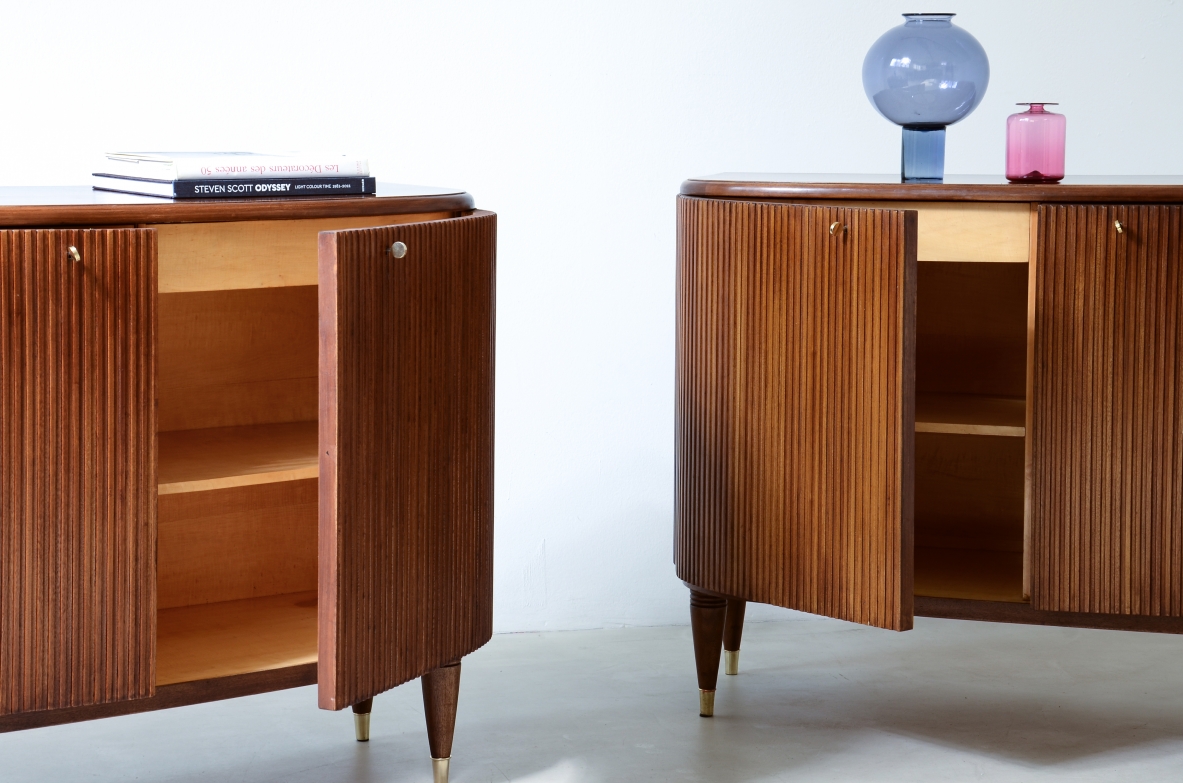 Two elegant twin cabinets in blond wood Borsani 1940