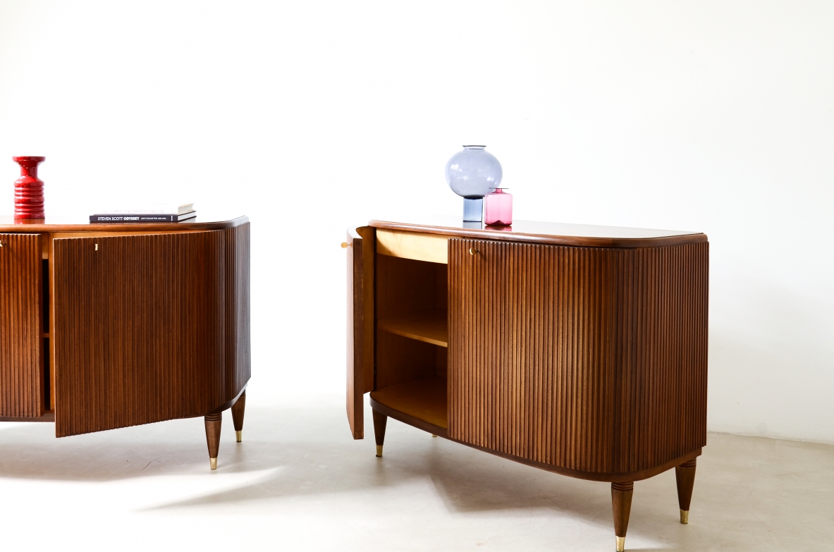 Two elegant twin cabinets in blond wood Borsani 1940