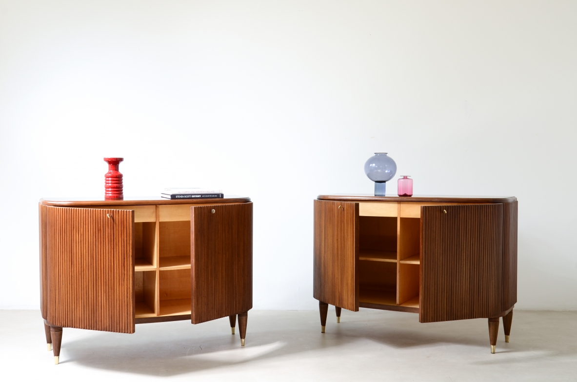 Two elegant twin cabinets in blond wood Borsani 1940