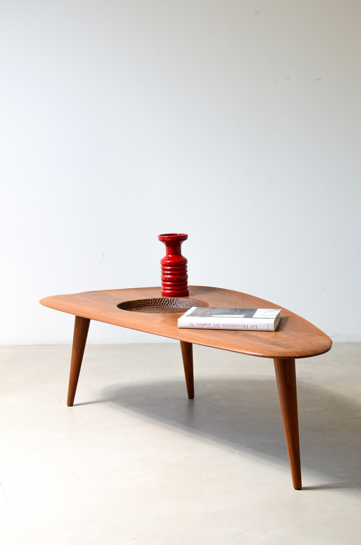 1950's  large coffee table with an organically shaped solid wood top