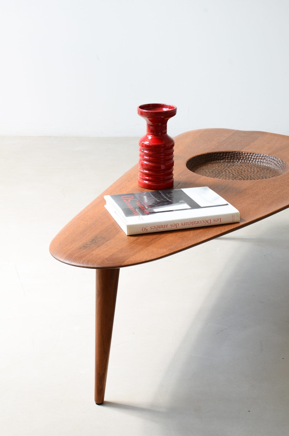 1950's  large coffee table with an organically shaped solid wood top
