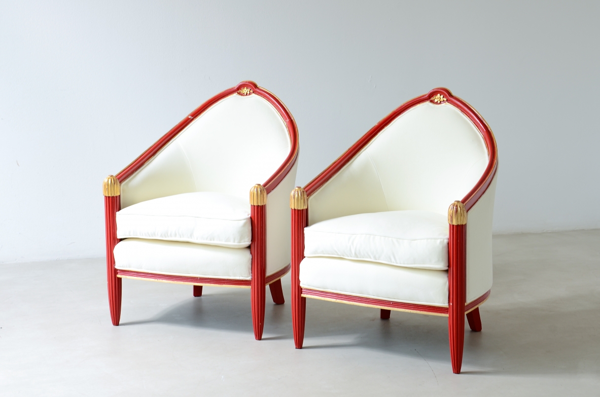 pair of lacquered and gilded wood tub chairs France, circa 1930.