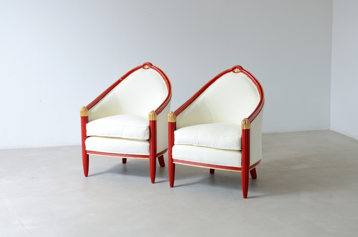 pair of lacquered and gilded wood tub chairs France, circa 1930.