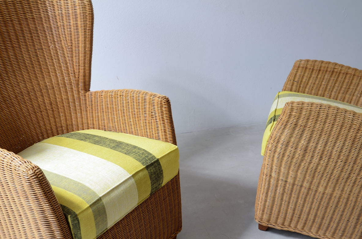 Two large woven rattan armchairs, Italian manufacture
