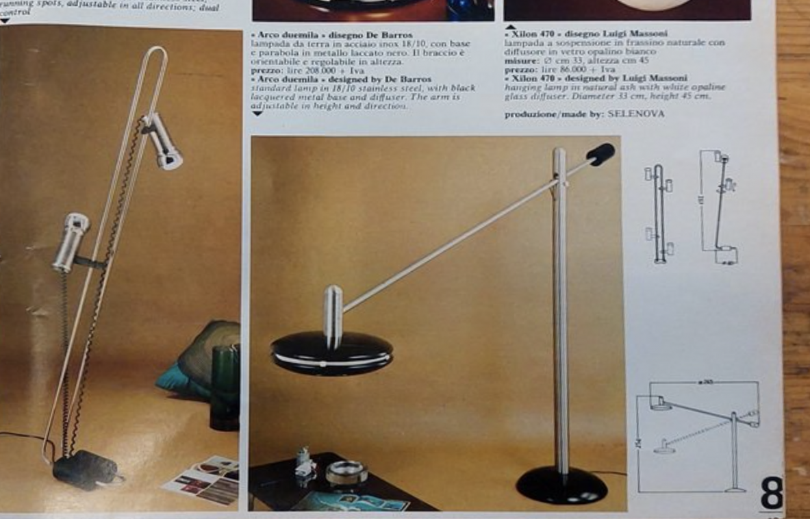 Selenova 1972 lampada da terra in acciaio e metallo laccato di grandi dimensioni