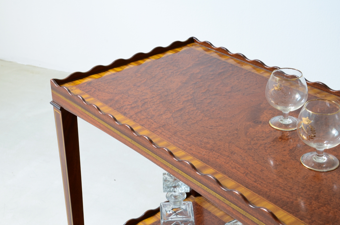 Wooden serving trolley with double shelve, Attribution: Paolo Buffa, ca. 1950.