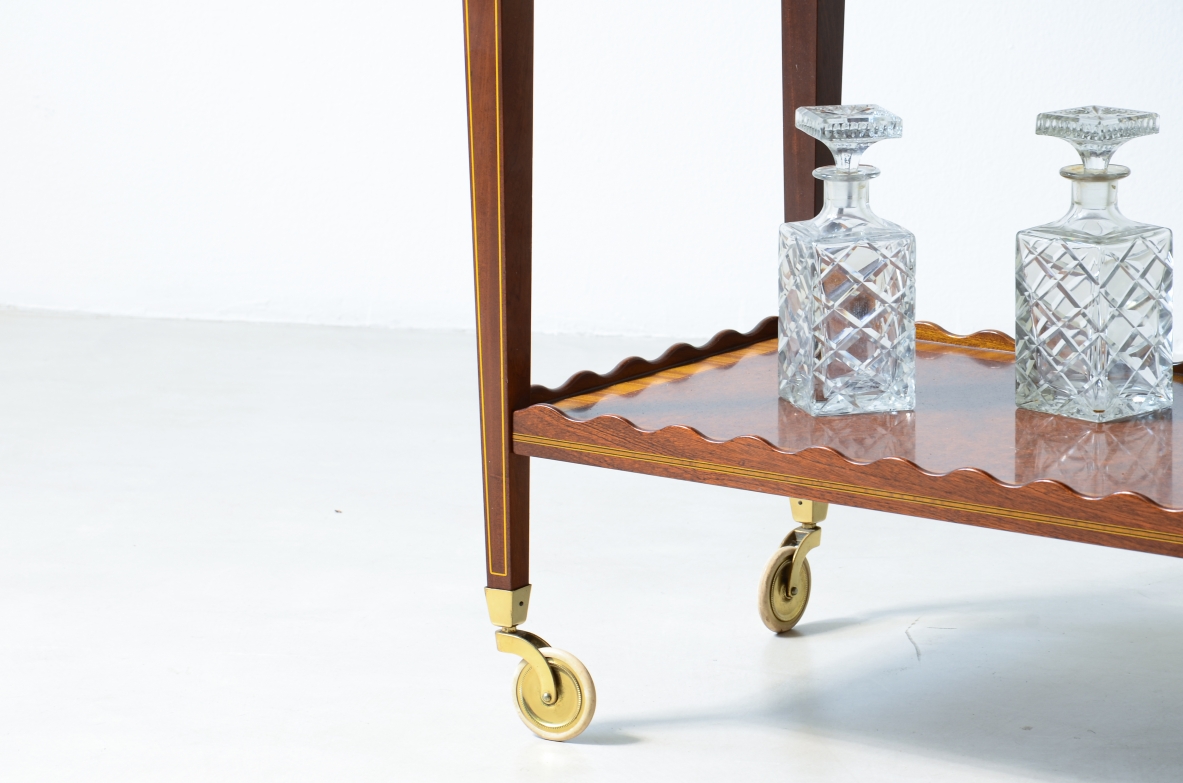 Wooden serving trolley with double shelve, Attribution: Paolo Buffa, ca. 1950.