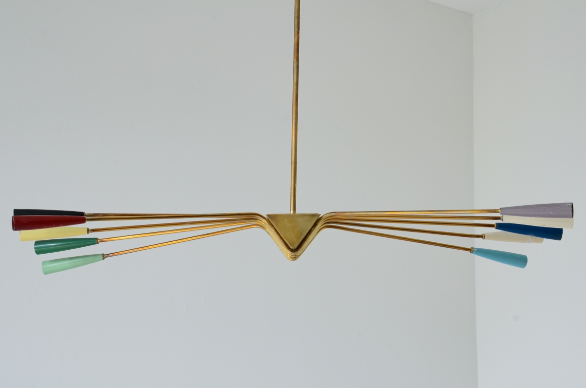 Oscar Torlasco  Grande lampadario a 10 luci. Produzione Lumi anni 50.