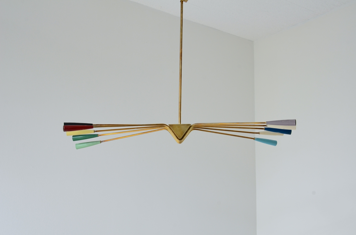 Oscar Torlasco  Grande lampadario a 10 luci. Produzione Lumi anni 50.