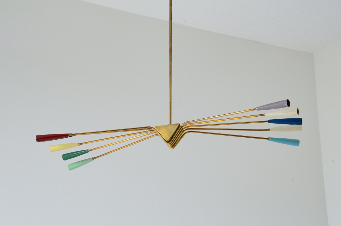 Oscar Torlasco  Grande lampadario a 10 luci. Produzione Lumi anni 50.