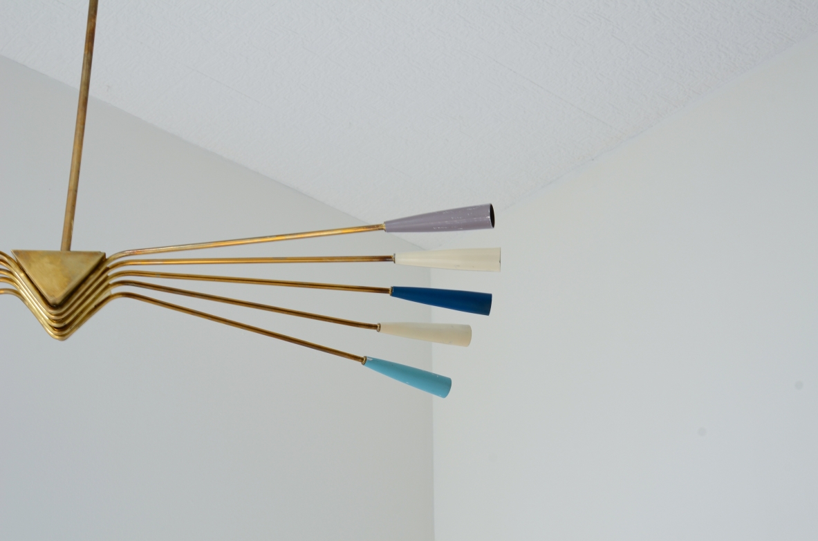 Oscar Torlasco  Grande lampadario a 10 luci. Produzione Lumi anni 50.