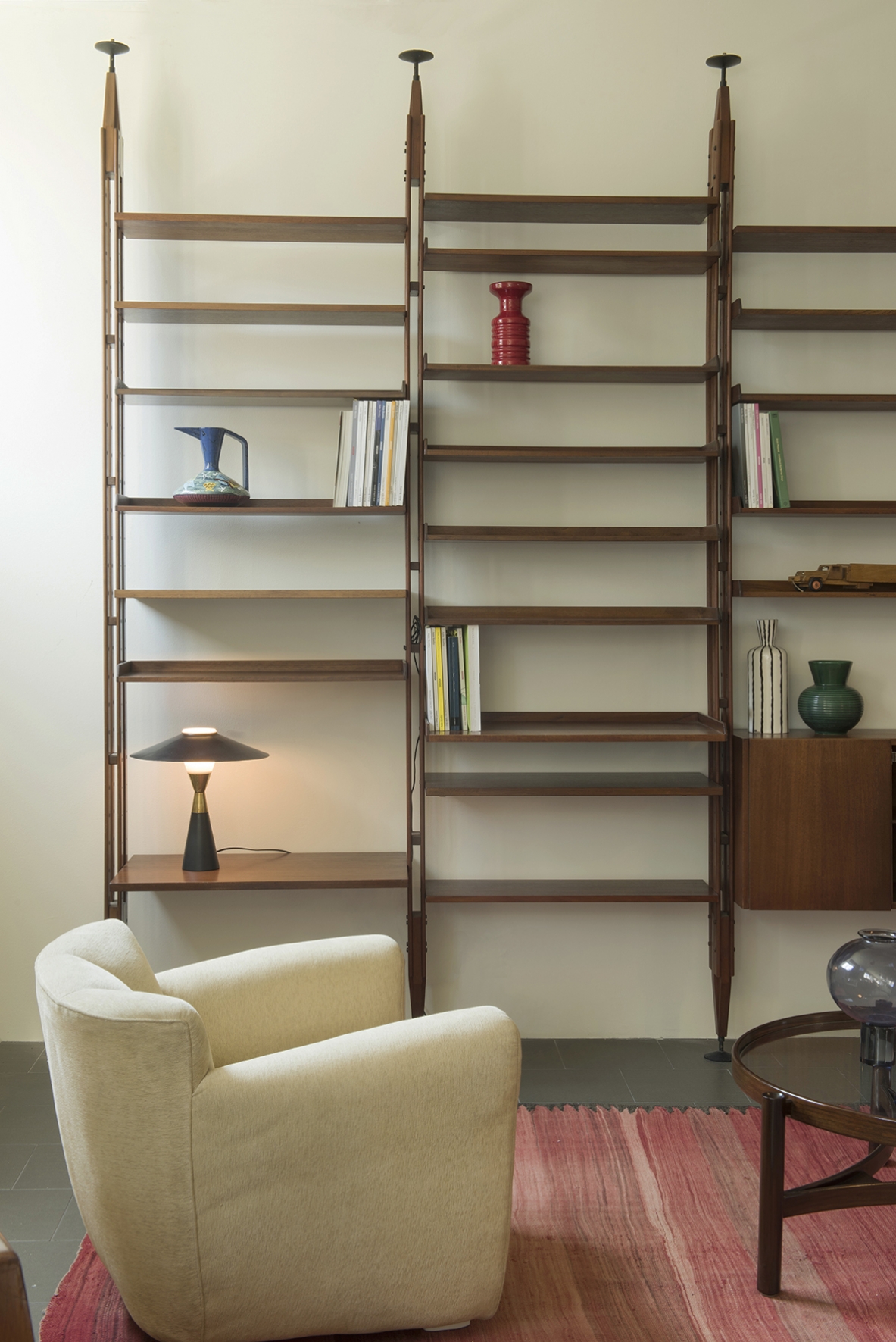 Franco Albini libreria infinito a 6 campate, 32 ripiani, Poggi 1958