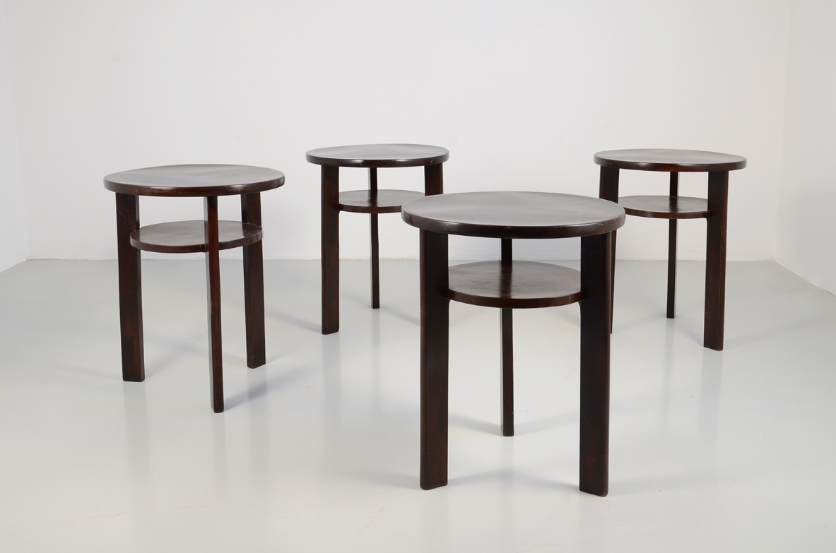 Set of five 1940's coffee tables in polished mahogany.