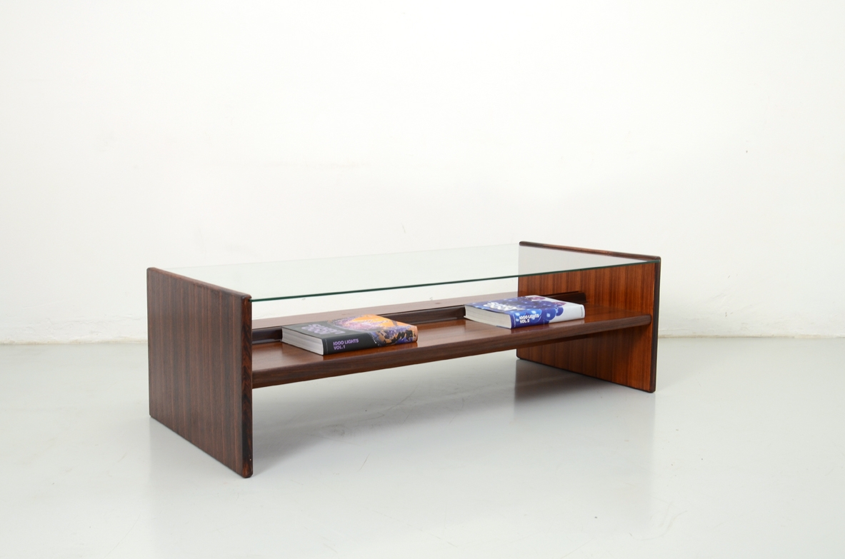 1960's Italian low table in macassar with glass top.