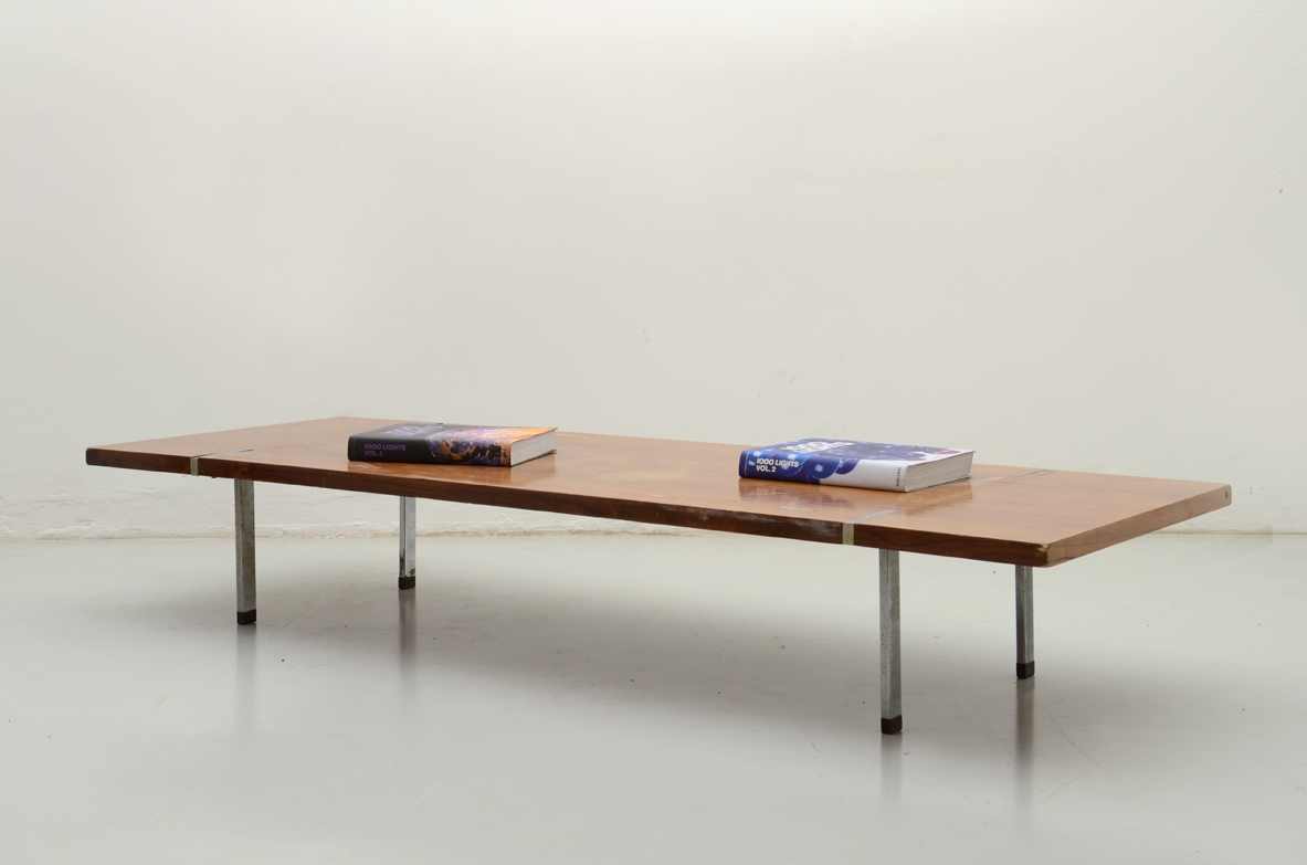 Table in tek with metal chromed legs, Italy 1970's.