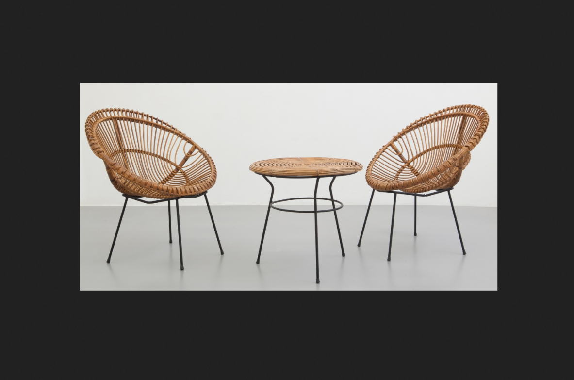 Vintage original Set of armchairs and table in bamboo