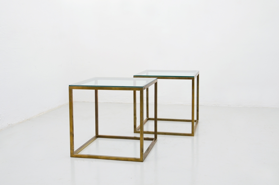 1960's pair of original italian coffee table in brass