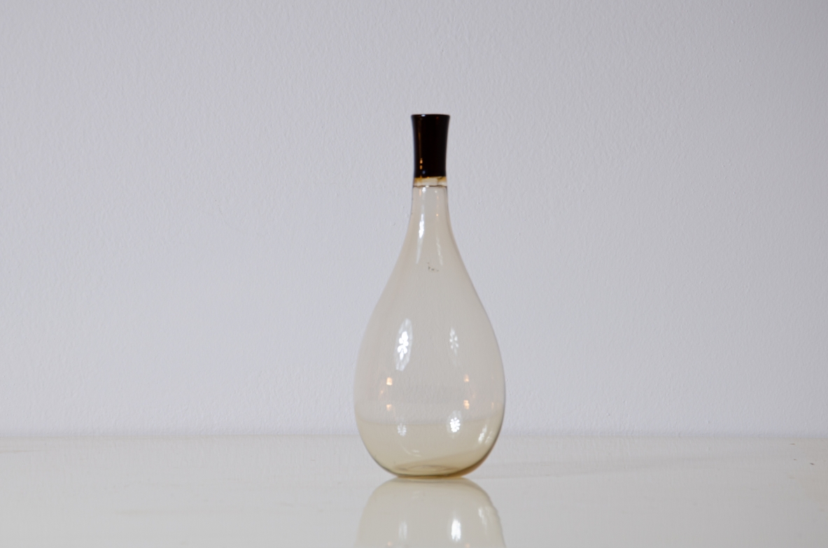 Ludovico Diaz de Santillana, blown glass bottle with incalmo collar.  Prod. Venini, 1970s.