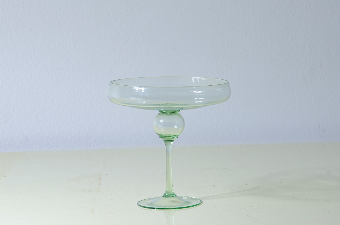 Vittorio Zechin  Goblet in aqua green blown glass.  Cappellin Manufacture, Murano 1926.  Acid signature under the base.