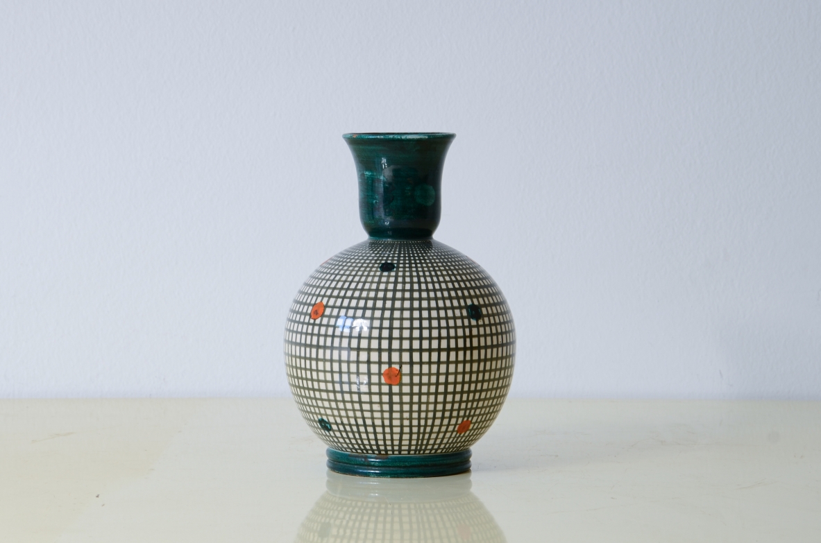 Rometti pottery  Vase finished in majolica with geometric decoration. Umbertide manufacture 1940's.