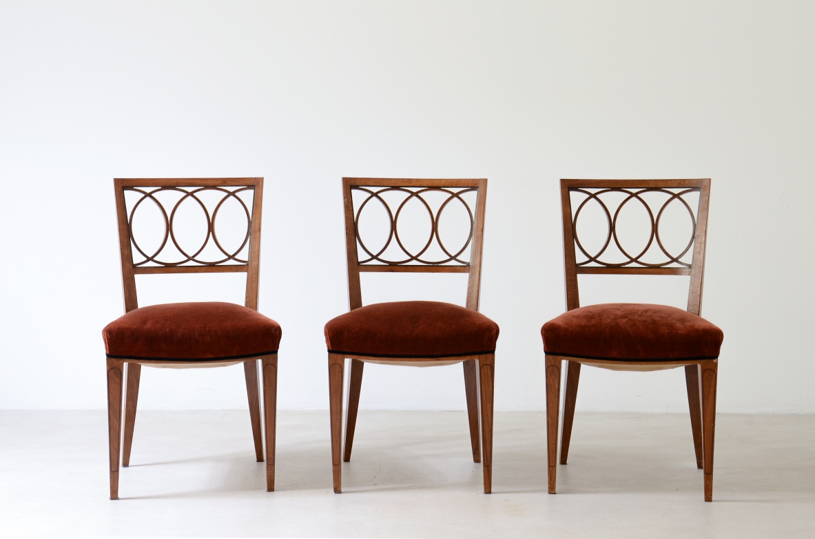 Paolo Buffa 8 elegant walnut chairs. Lietti manufacture 1930. Provenienza Gio Ponti