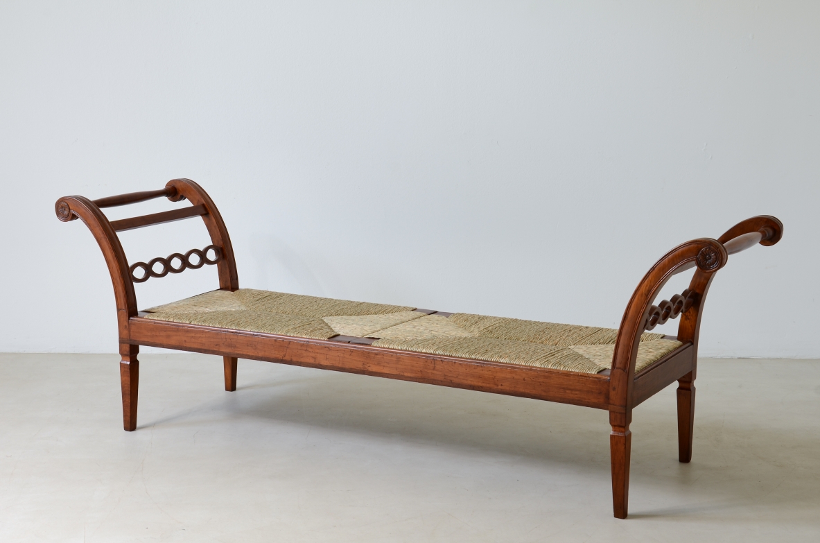 Large cherry wood bench with curved uprights,Tuscan manufacture