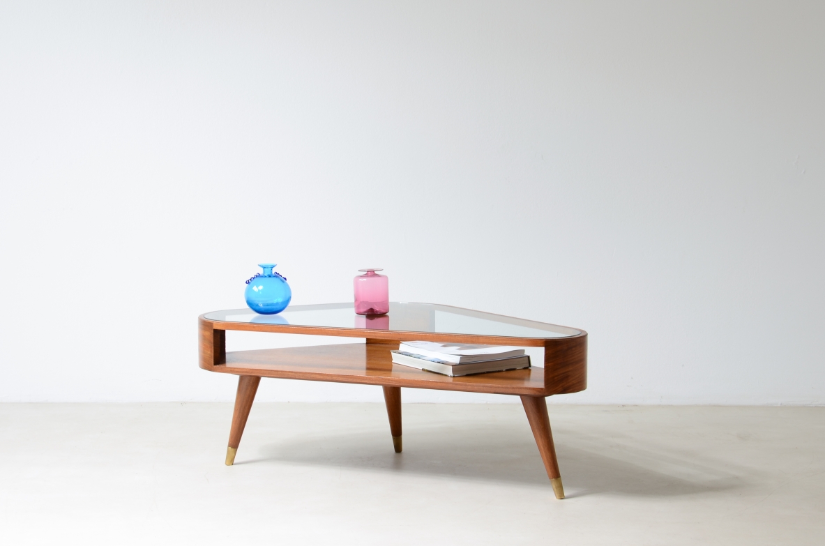 Giuseppe Scapinelli (1911-1982)  Triangular coffee table with double support base, glass top