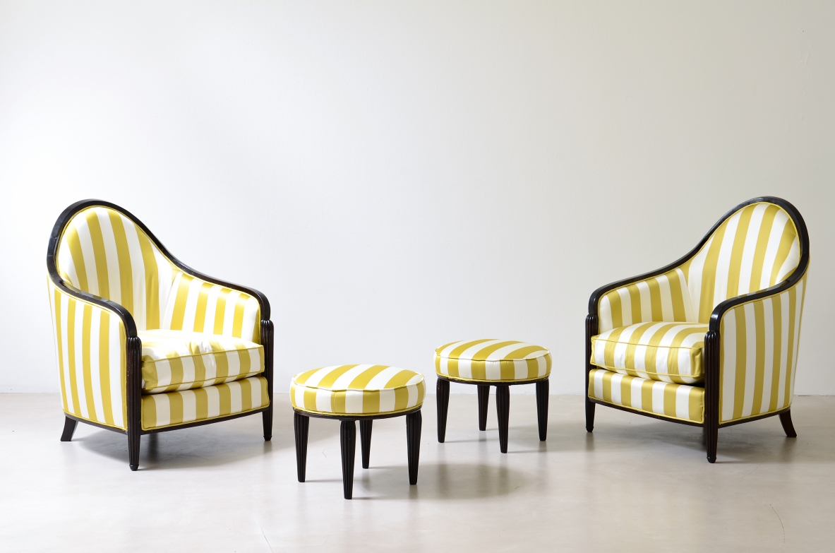 Pair of elegant armchairs French manufacture, Art Deco period, ca. 1930.