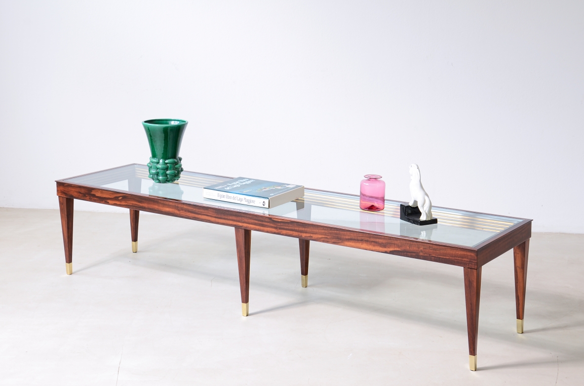 1950's italian coffee table in wood and cut glass top